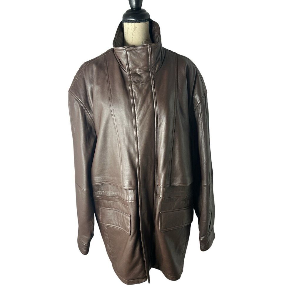 Vintage Leather Limited Brown Soft‎ Trench Coat Women's Size XL